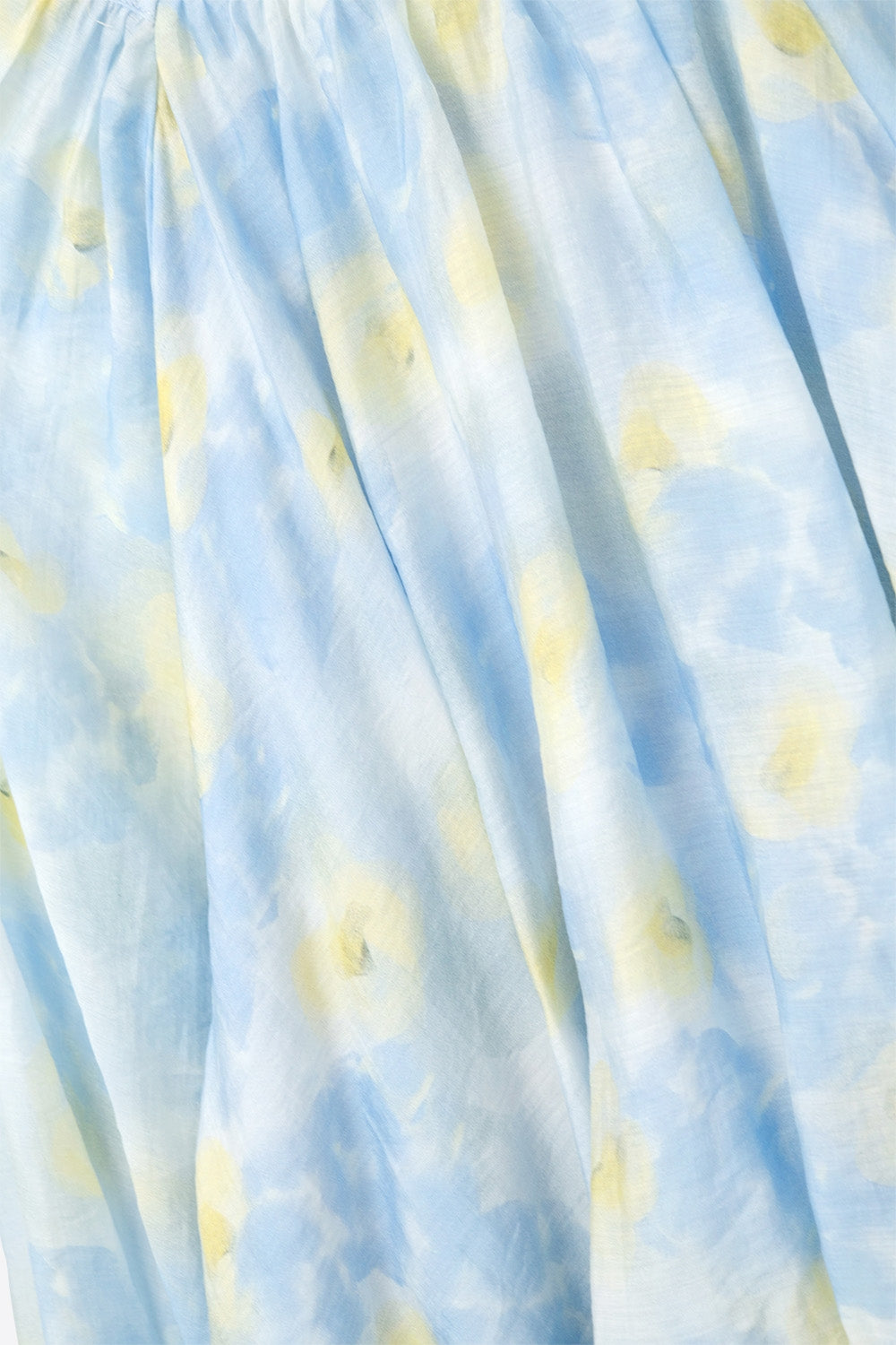 Blusa di chiffon stampato blu con maniche a palloncino