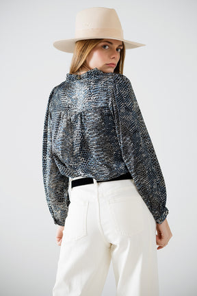 blusa in chiffon con stampa leopardata grigia