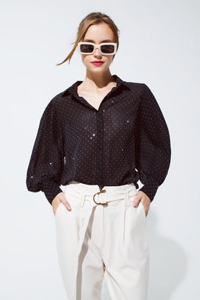 Blusa nera con dettagli strass