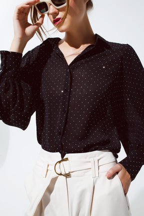 Blusa nera con dettagli strass