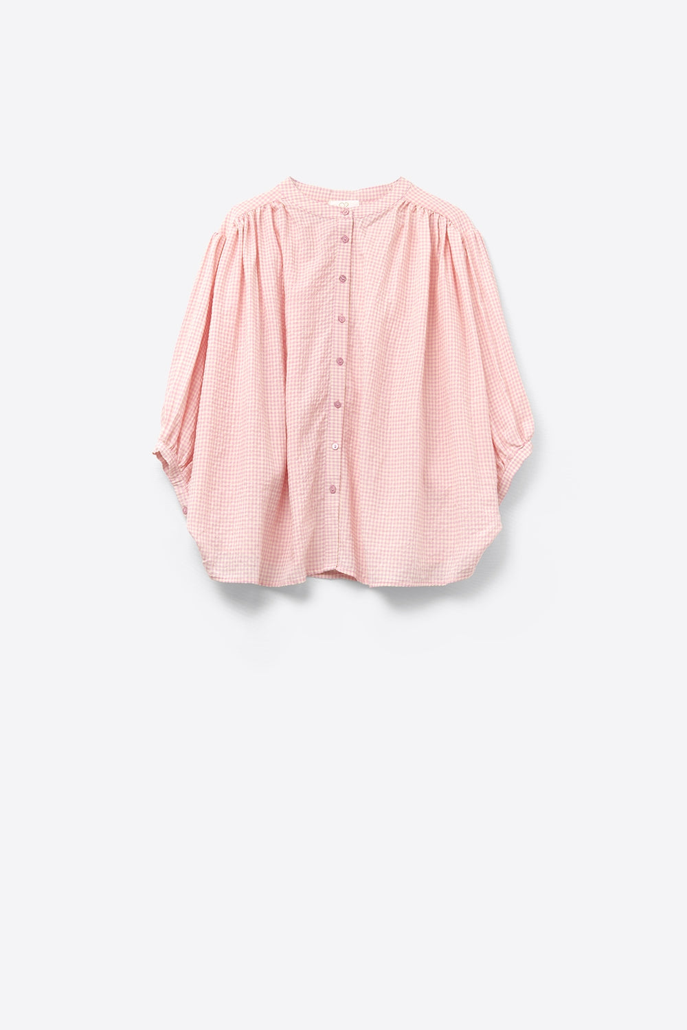 Q2 blusa sciolta in quadretti vichy rosa chiaro