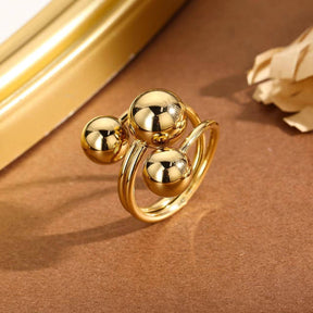 Anello Dorato Spirale Tripla Sfera