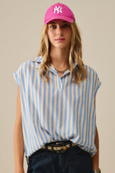 Q2 Camicetta a righe con maniche scese in blu