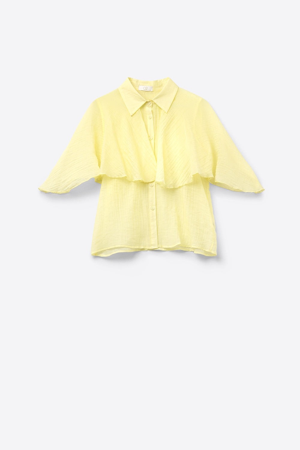 Q2 Camicetta gialla in chiffon testurizzato con maniche scese