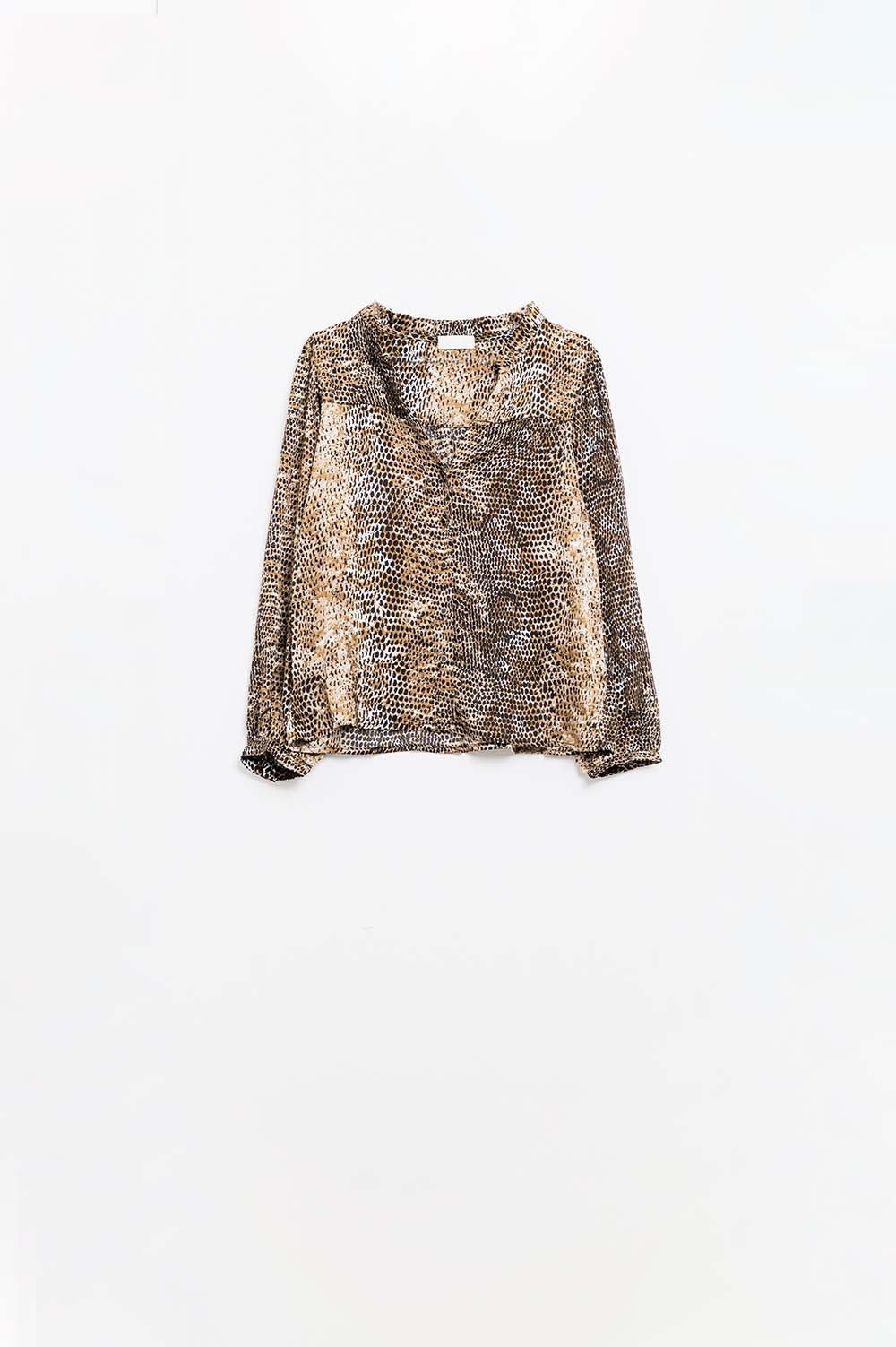 camicetta in chiffon con stampa leopardata marrone