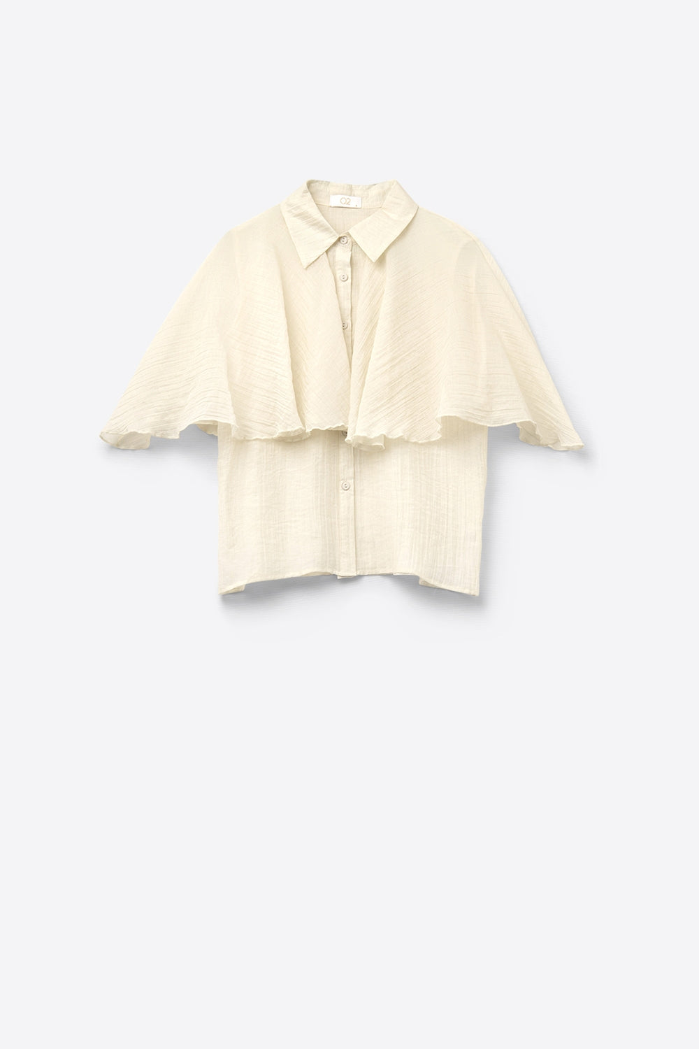 Q2 Camicetta in chiffon testurizzato beige con maniche scese