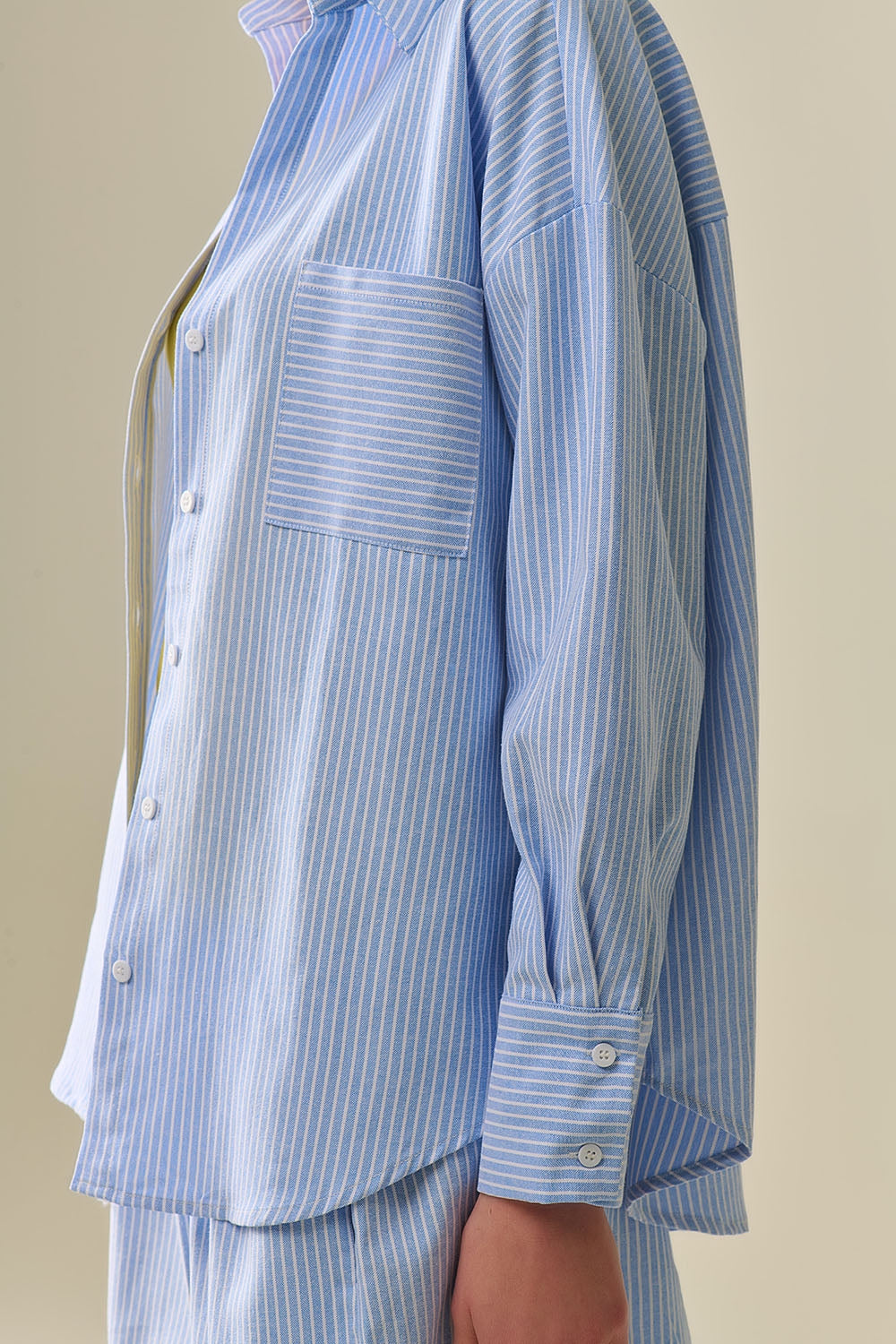 Camicia A Righe Bianche Con Bottoni In Blu