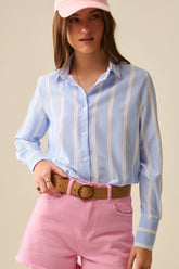 Q2 Camicia a righe in morbido tessuto blu e bianco