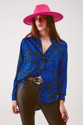 Q2 Camicia animalier in blu