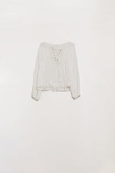 Q2 Camicia bianca con nappe e chiusura a cravatta incrociata
