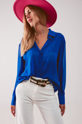 Camicia blu in chiffon trasparente