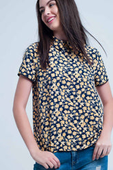Q2 Camicia con stampa di fiori gialli