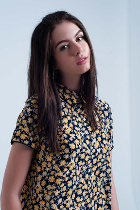 Camicia con stampa di fiori gialli