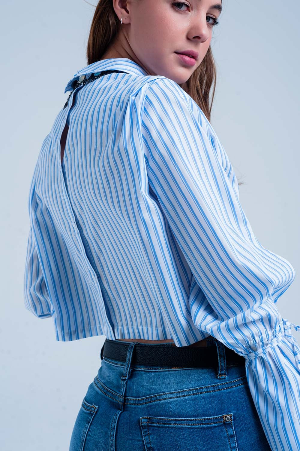 Camicia corta a righe blu