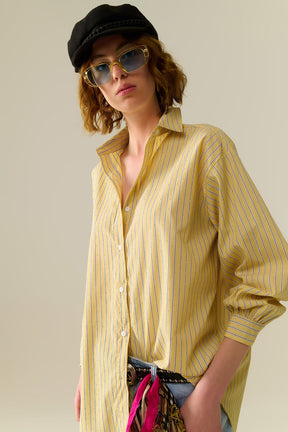 camicia di popeline a righe gialle impreziosita con strass