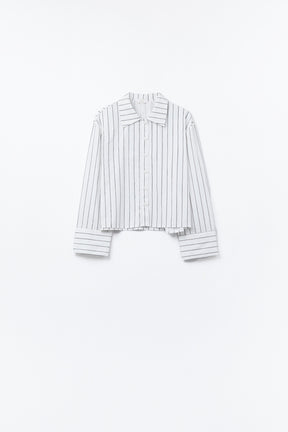 camicia di popeline bianca a righe tagliata