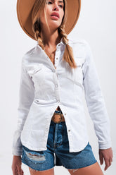 Q2 Camicia in denim bianca in cotone