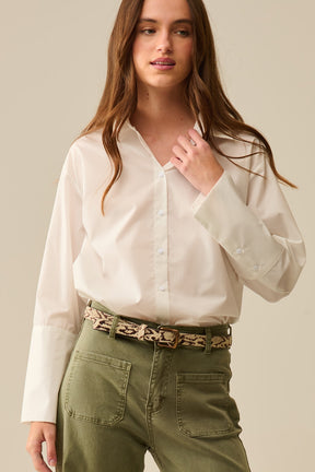 camicia in popeline bianco con polsini extra larghi