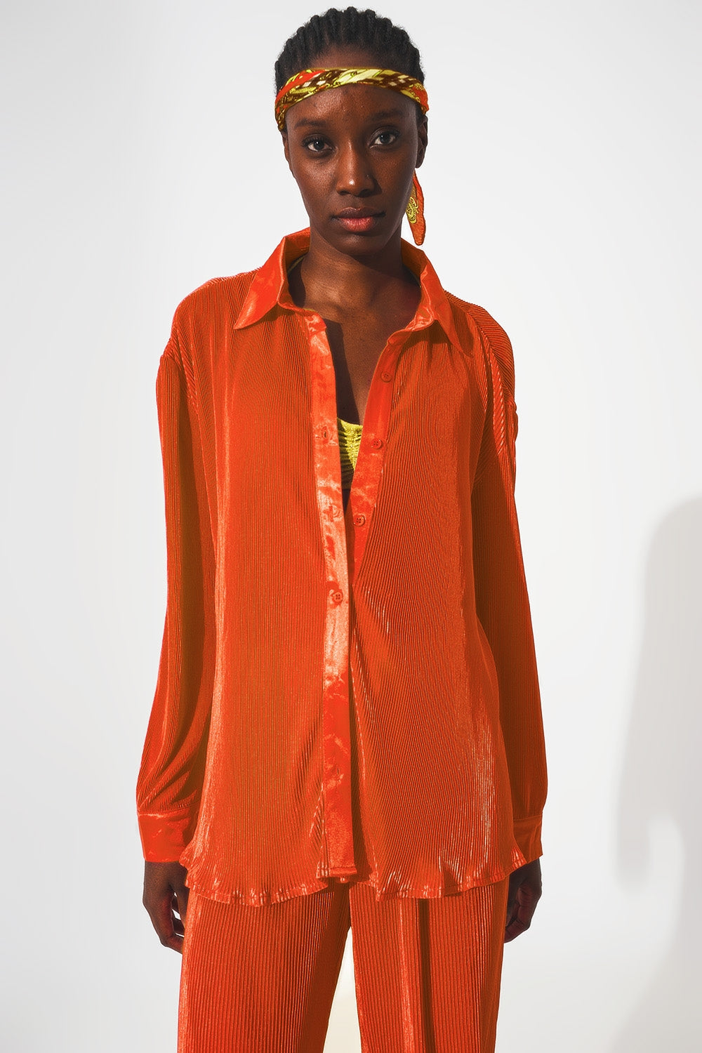 Camicia in raso plissé arancio