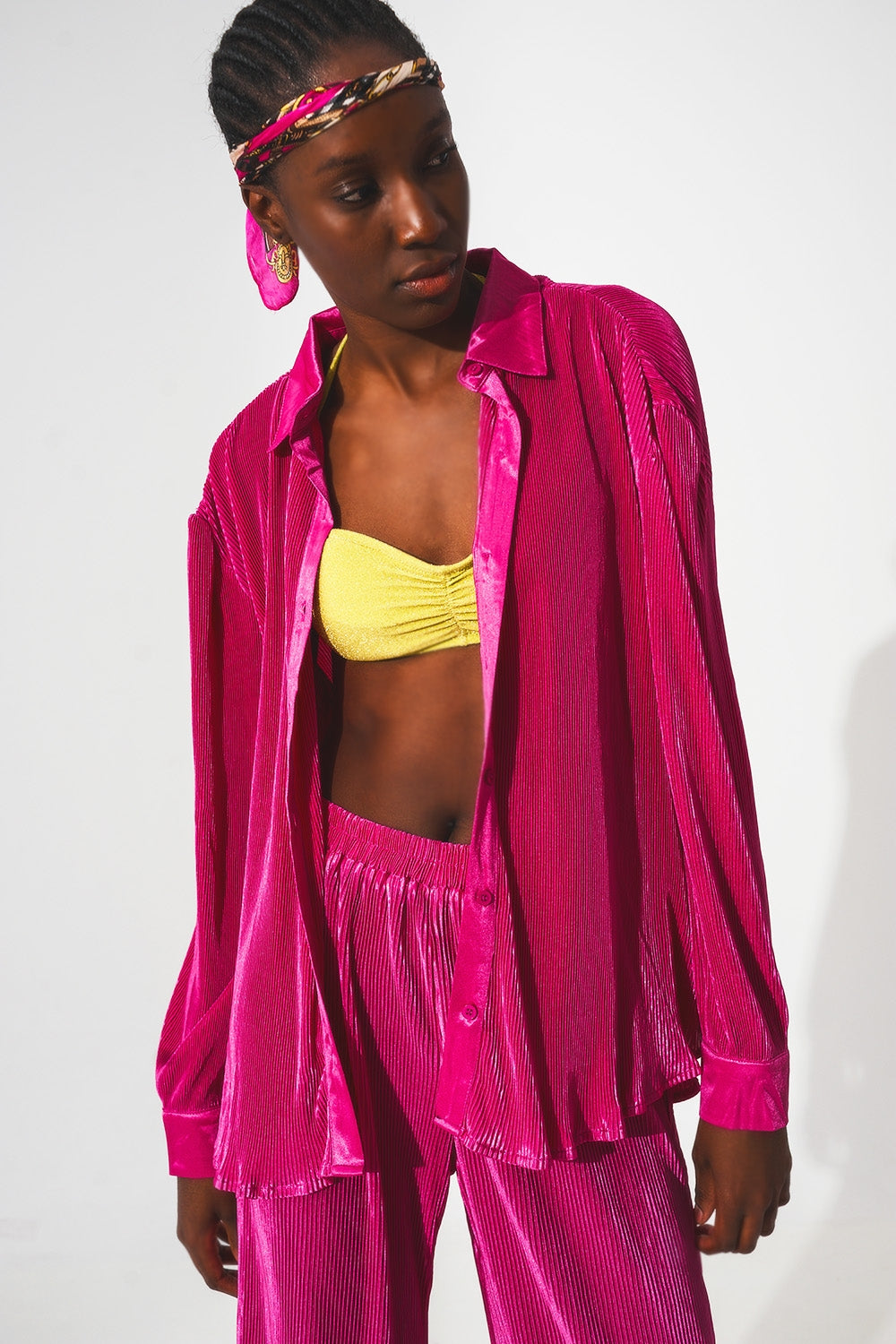 Camicia in raso plissé fucsia