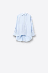 Q2 camicia oversize blu baby con fiocco sul retro