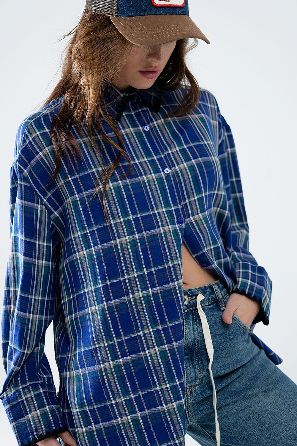 Q2 Camicia oversize da boscaiolo in blu