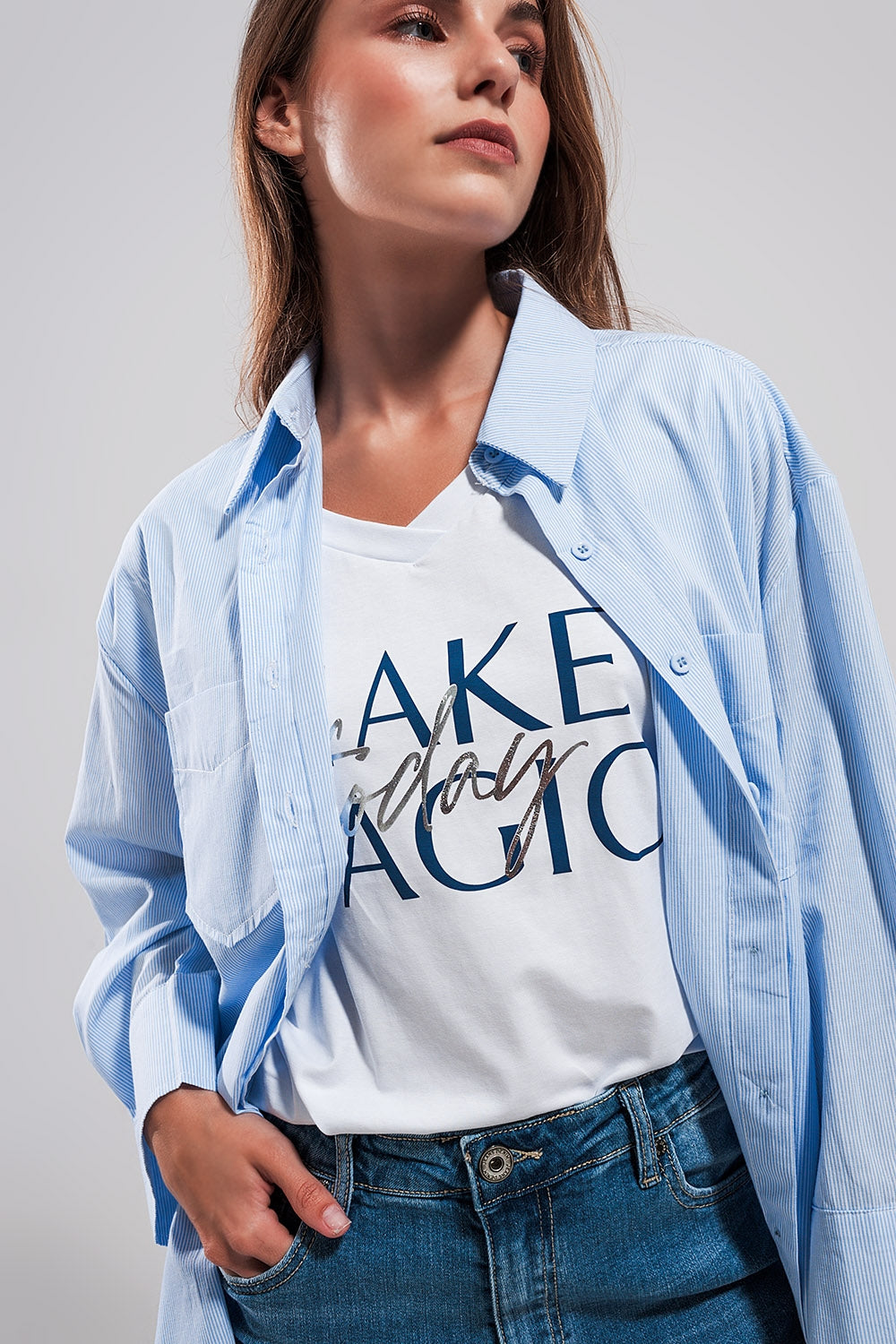 Camicia oversize in cotone azzurra