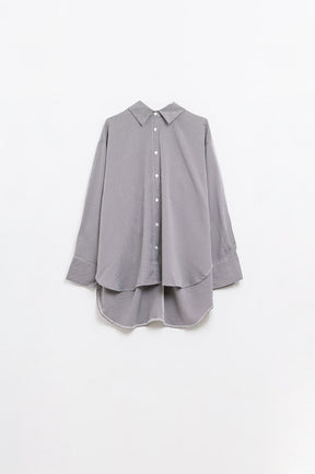 Camicia oversize in percalle con dettaglio a fiocco in bianco e nero