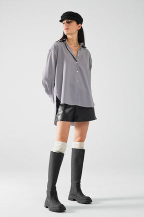 Camicia oversize in percalle con dettaglio a fiocco in bianco e nero