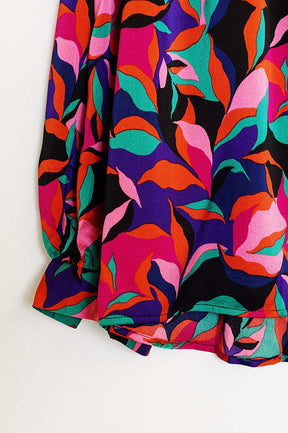 Camicia oversize voluminosa con stampa astratta di foglie colorate