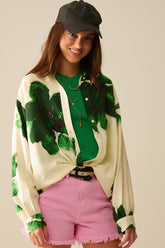 Q2 Camicia rilassata con stampa di grandi fiori in verde
