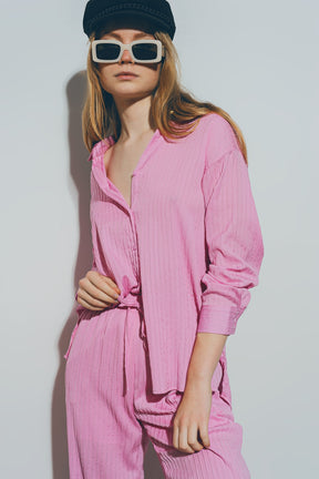 Camicia sciolta testurizzata in rosa