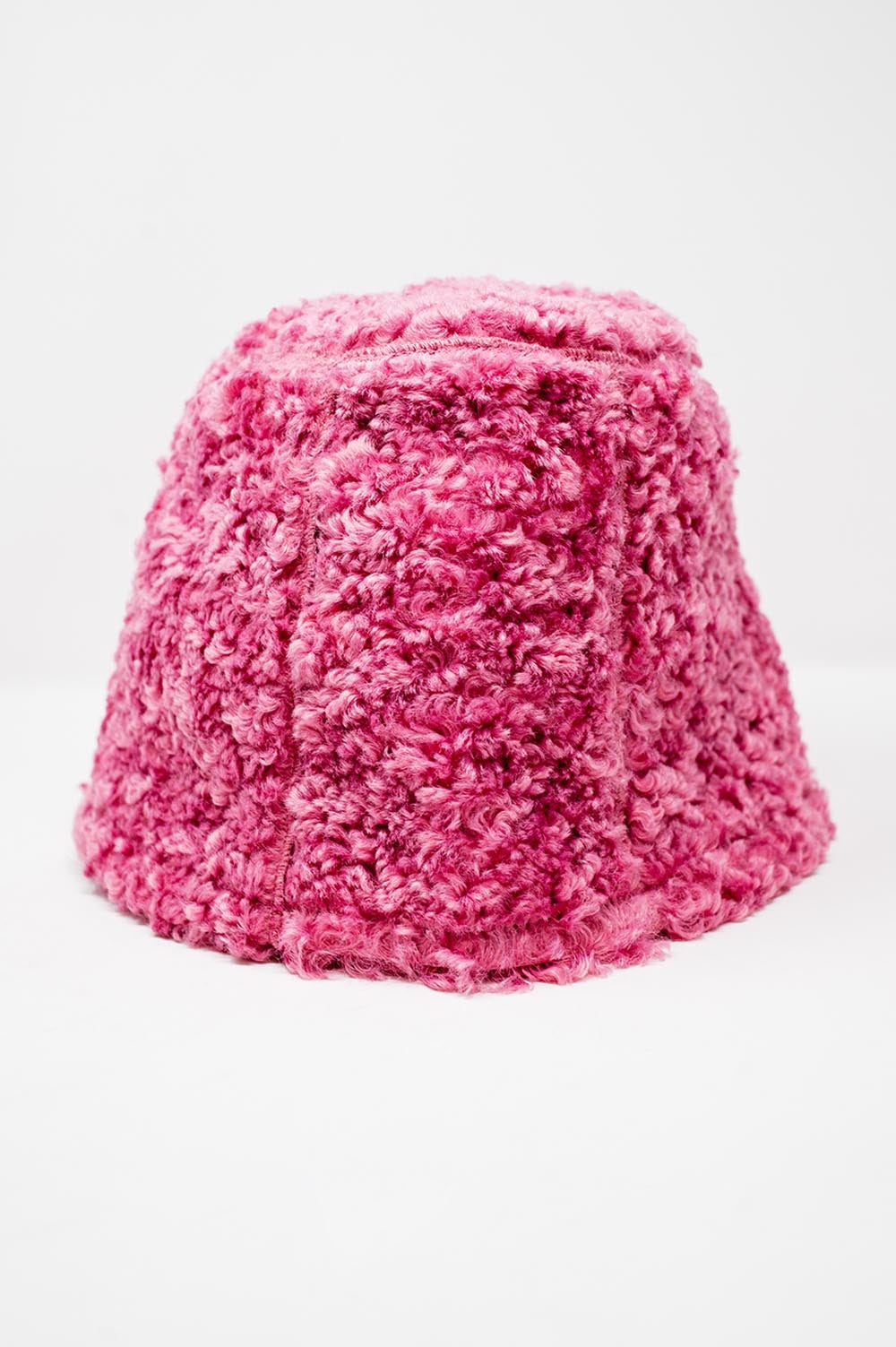 Q2 Cappello Bucket colore fucsia in pile borg