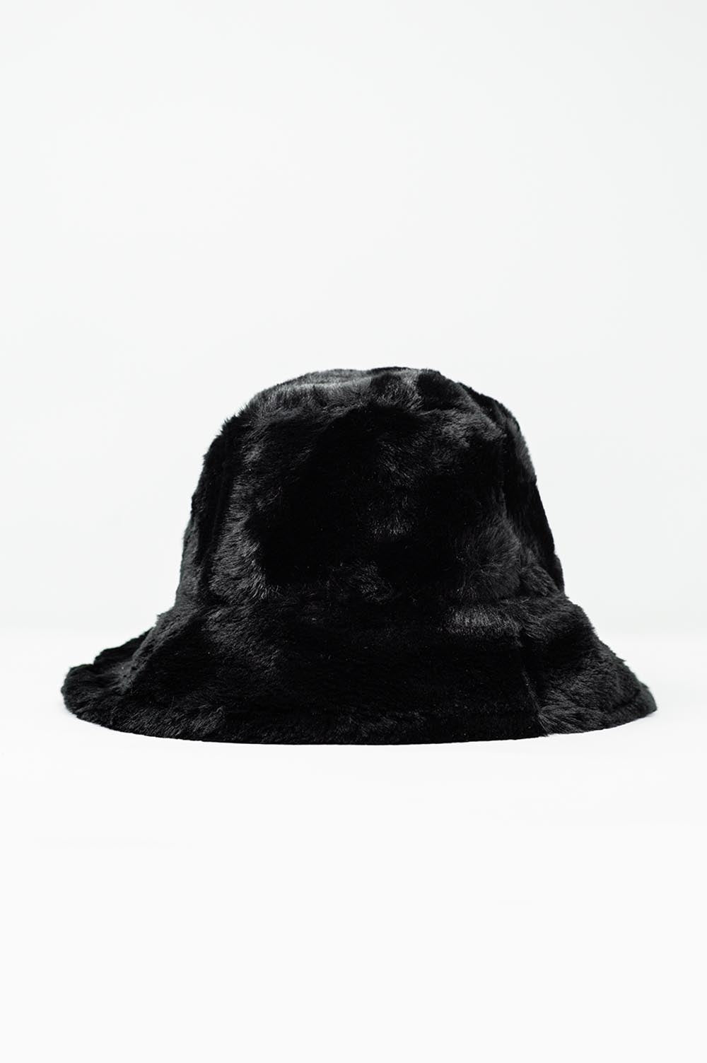 Q2 Cappello bucket design reversibile nero pelliccia