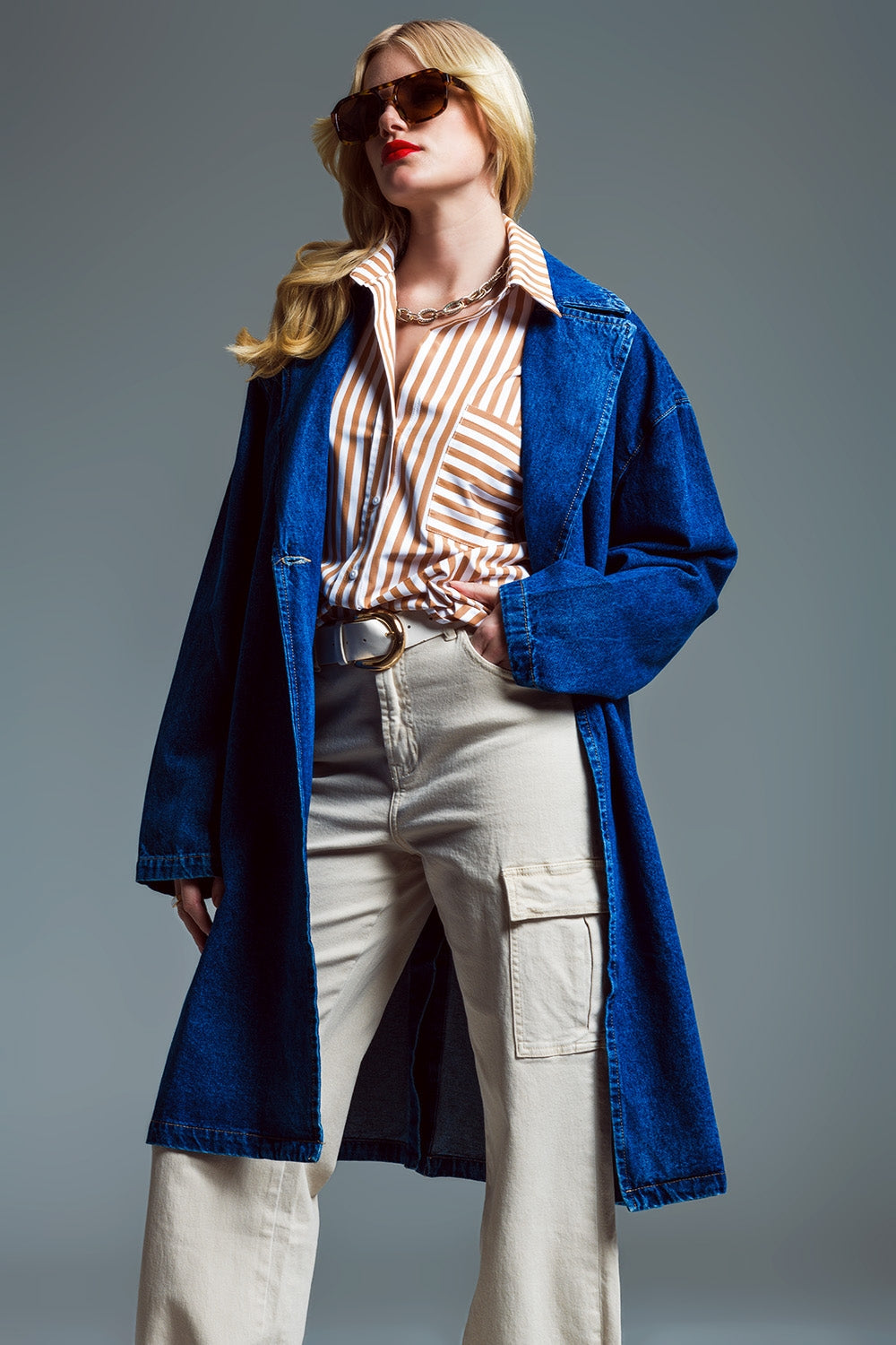 Cappotto oversize in denim con ampio colletto in lavaggio medio