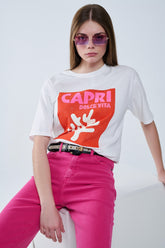 Q2 Capri La Dolce Vita - T-shirt bianca con stampa grafica