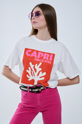 Capri La Dolce Vita - T-shirt bianca con stampa grafica