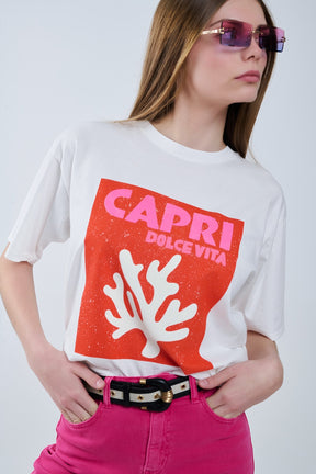 Capri La Dolce Vita - T-shirt bianca con stampa grafica