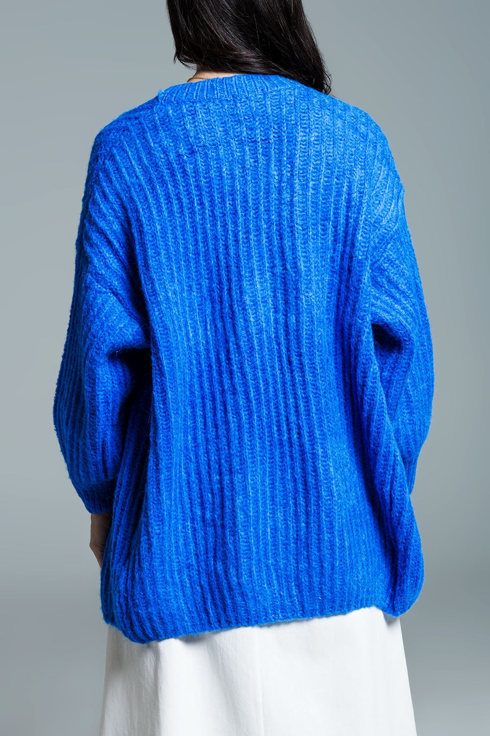 Cardigan a costine con maniche a 3/4 in blu royal