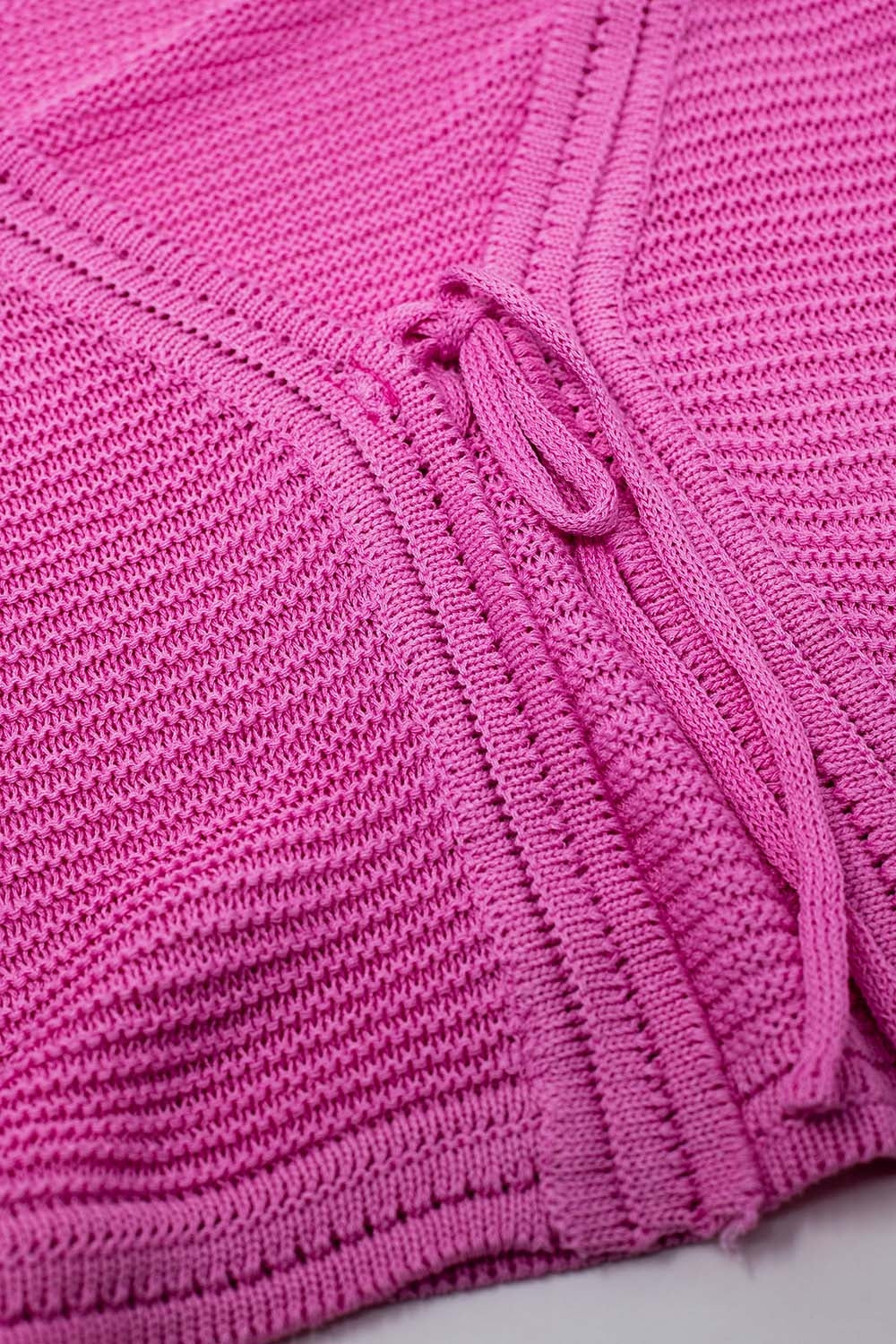 Cardigan a maniche lunghe in maglia fucsia Con dettaglio nodo