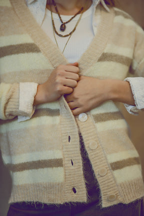 cardigan a righe beige