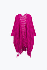 Q2 Cardigan aperto fucsia con frange e maniche a 3/4