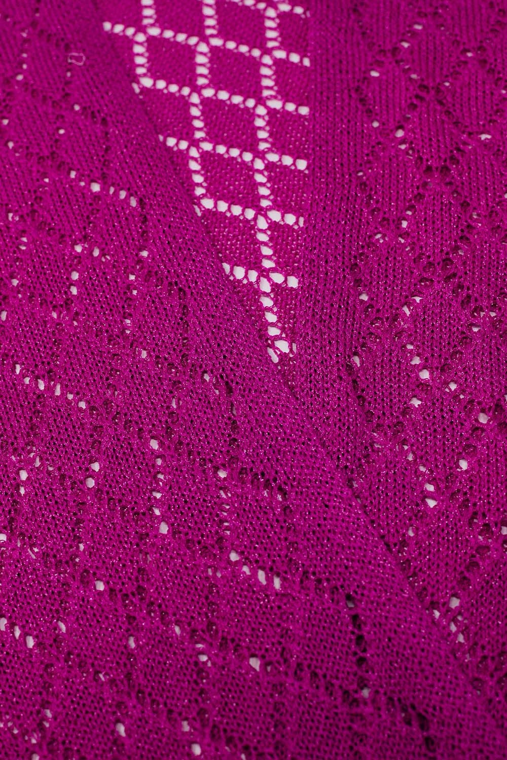 Cardigan aperto fucsia con frange e maniche a 3/4