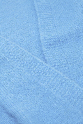 Cardigan aperto in maglia morbida e rilassata di colore blu baby con bordi e polsini a coste
