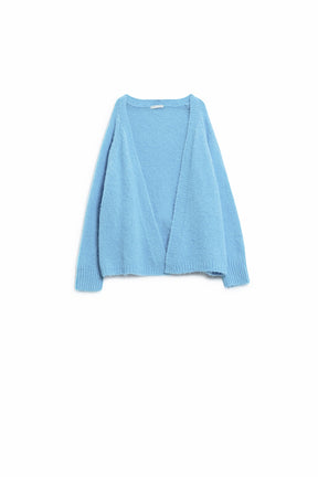 Cardigan aperto in maglia morbida e rilassata di colore blu baby con bordi e polsini a coste