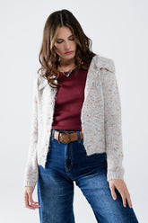 Q2 Cardigan beige con bottoni di perle