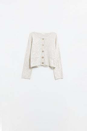 Q2 cardigan bianco in maglia grossa con paillettes