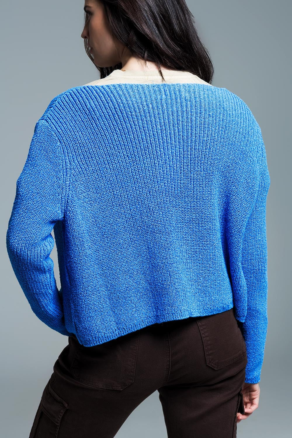 Cardigan blu aperto in maglia leggera aperta