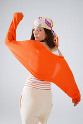 Q2 cardigan bolero arancione a maglia fine