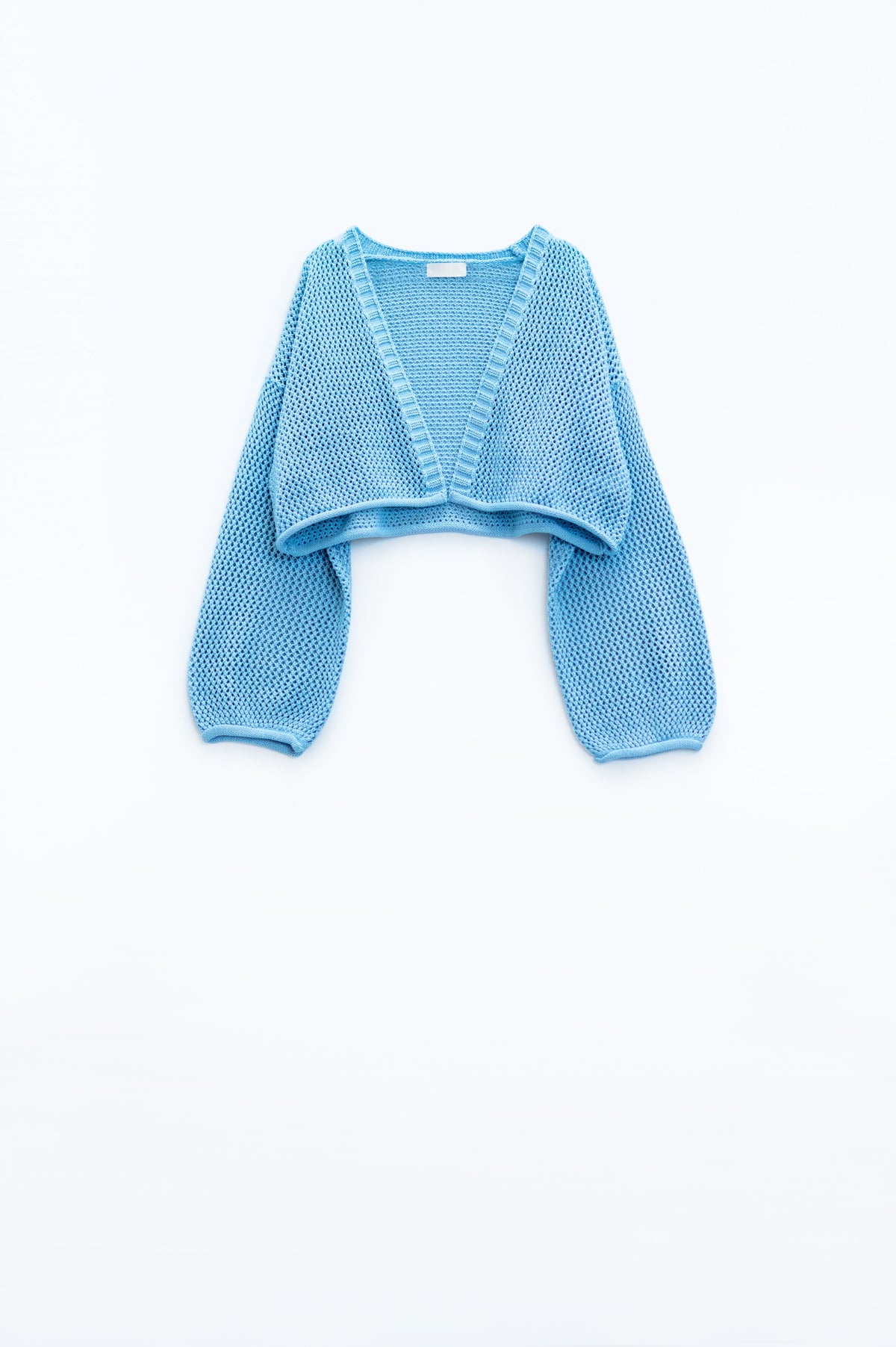 Q2 Cardigan cropped basic all'uncinetto in blu baby